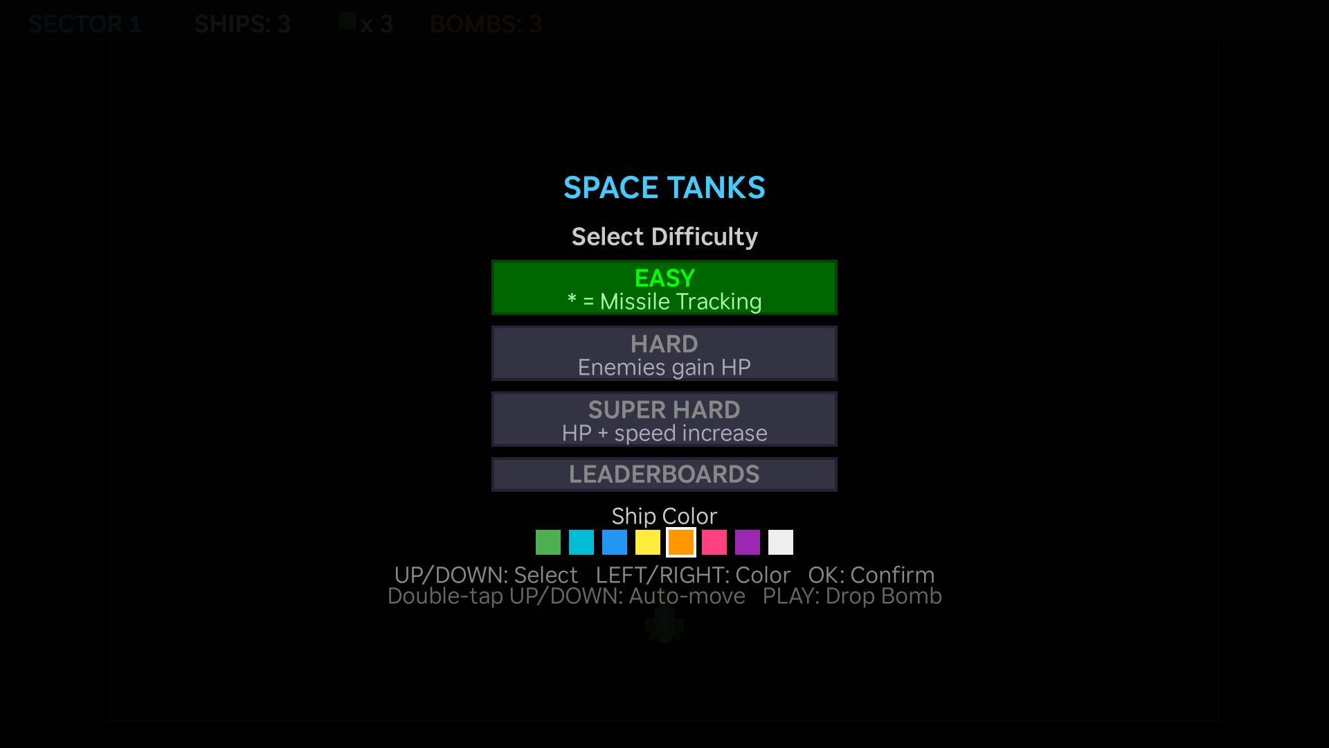 Space Tanks menu screen
